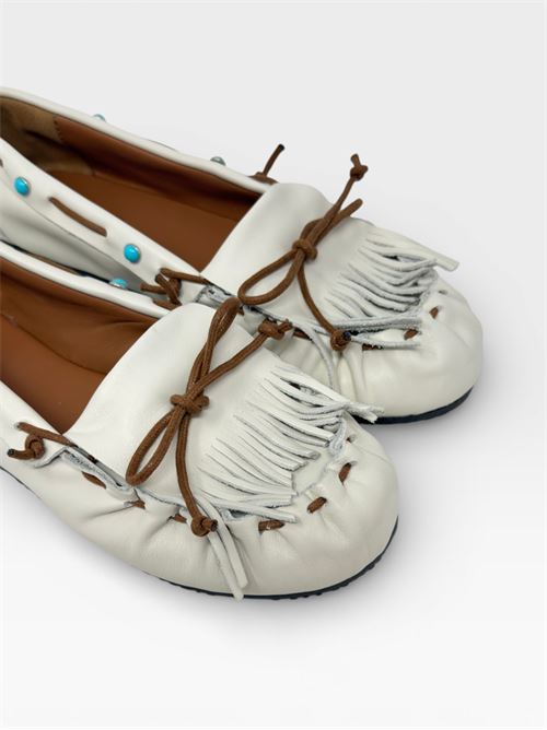 Mocassini con Frange in Pelle Bianca IL LACCIO | 4500MOUSSEAVORIO